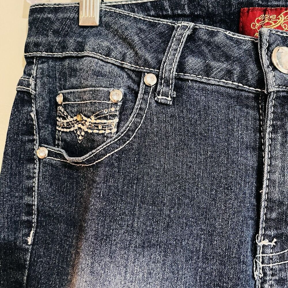 One Five One 8 Jean Womens Blue Bootcut Mid Rise Stretch Relax Bling Size 6 - Picture 3 of 8